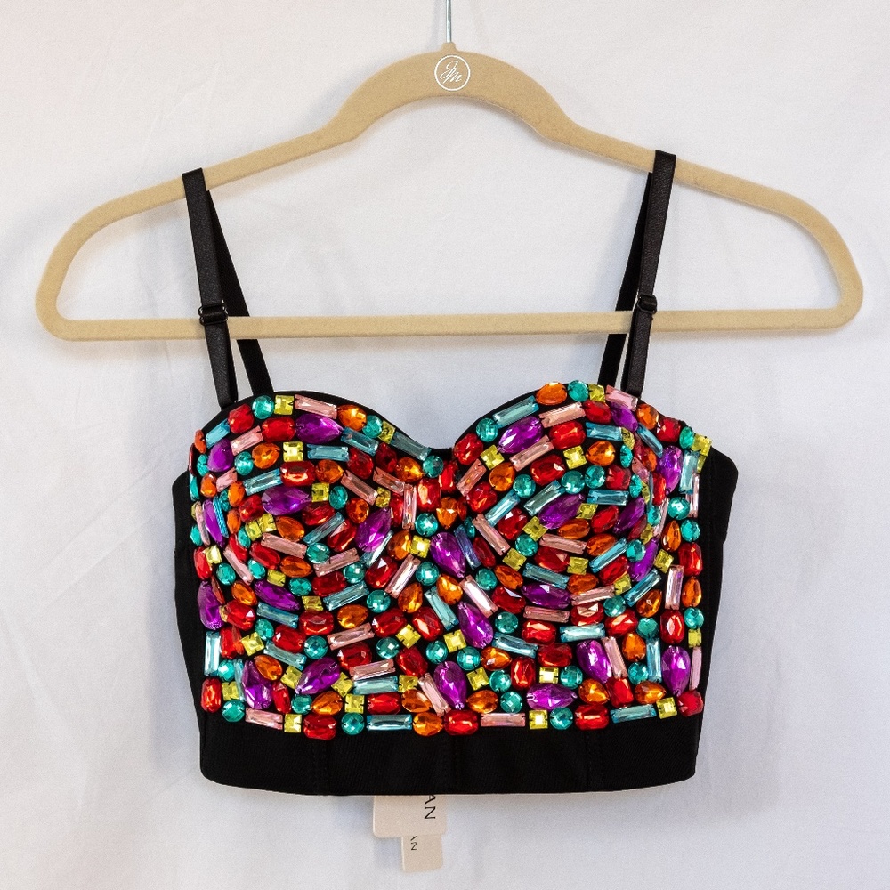 Colorful Rhinestone Crop-Top Bustier Clubwear
